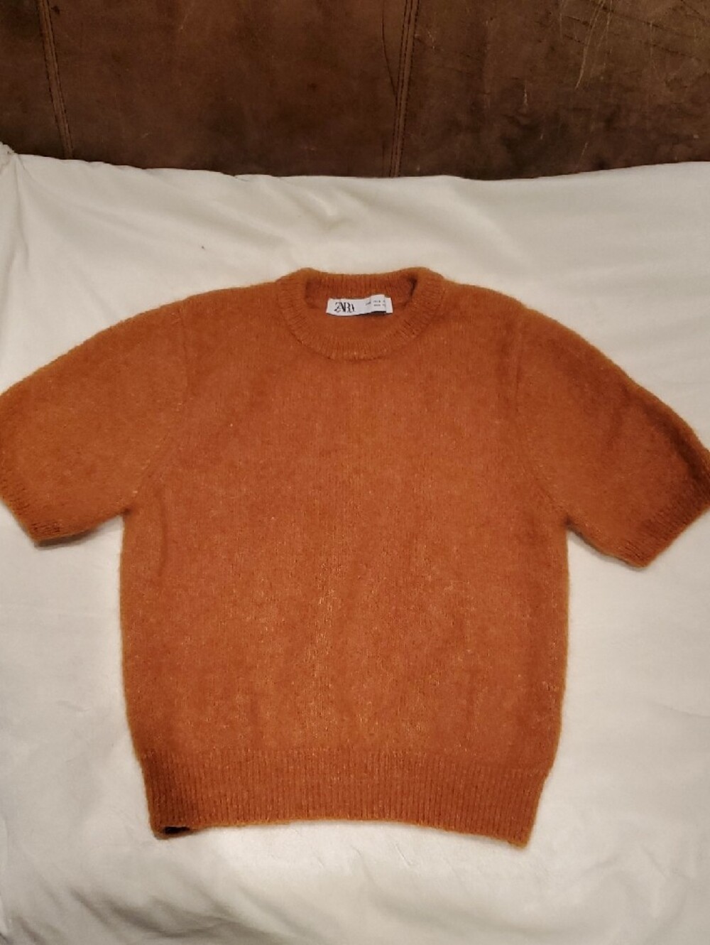 zara women's ss crewneck mohair-blend sweater rust color size medium - Picture 4 of 10